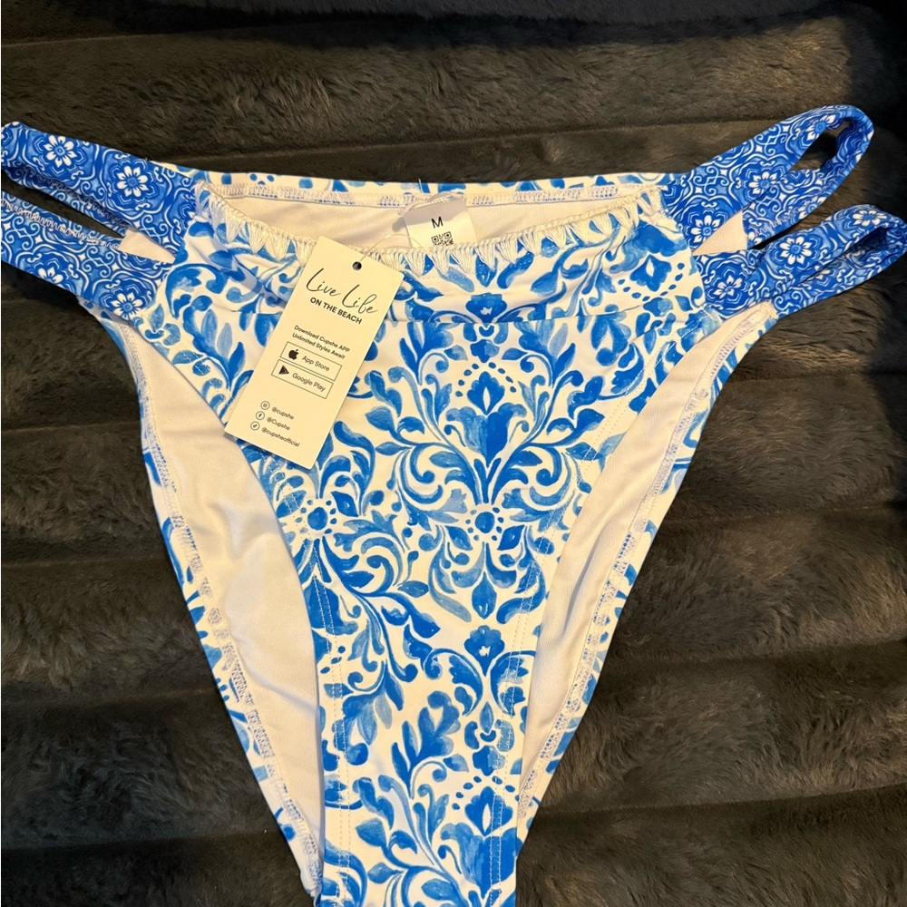 CUPSHE Blue & White Floral Bikini Bottom - Women's Swim